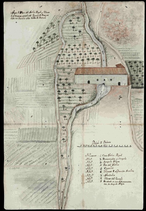 Mapa del molino del Gremio de Pelaires a Paterna en el segle XVIII